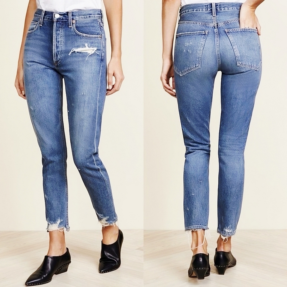 AGOLDE Jamie High-Rise Button-Flt Destroyed Hem Skinny Jeans Women's Size 24